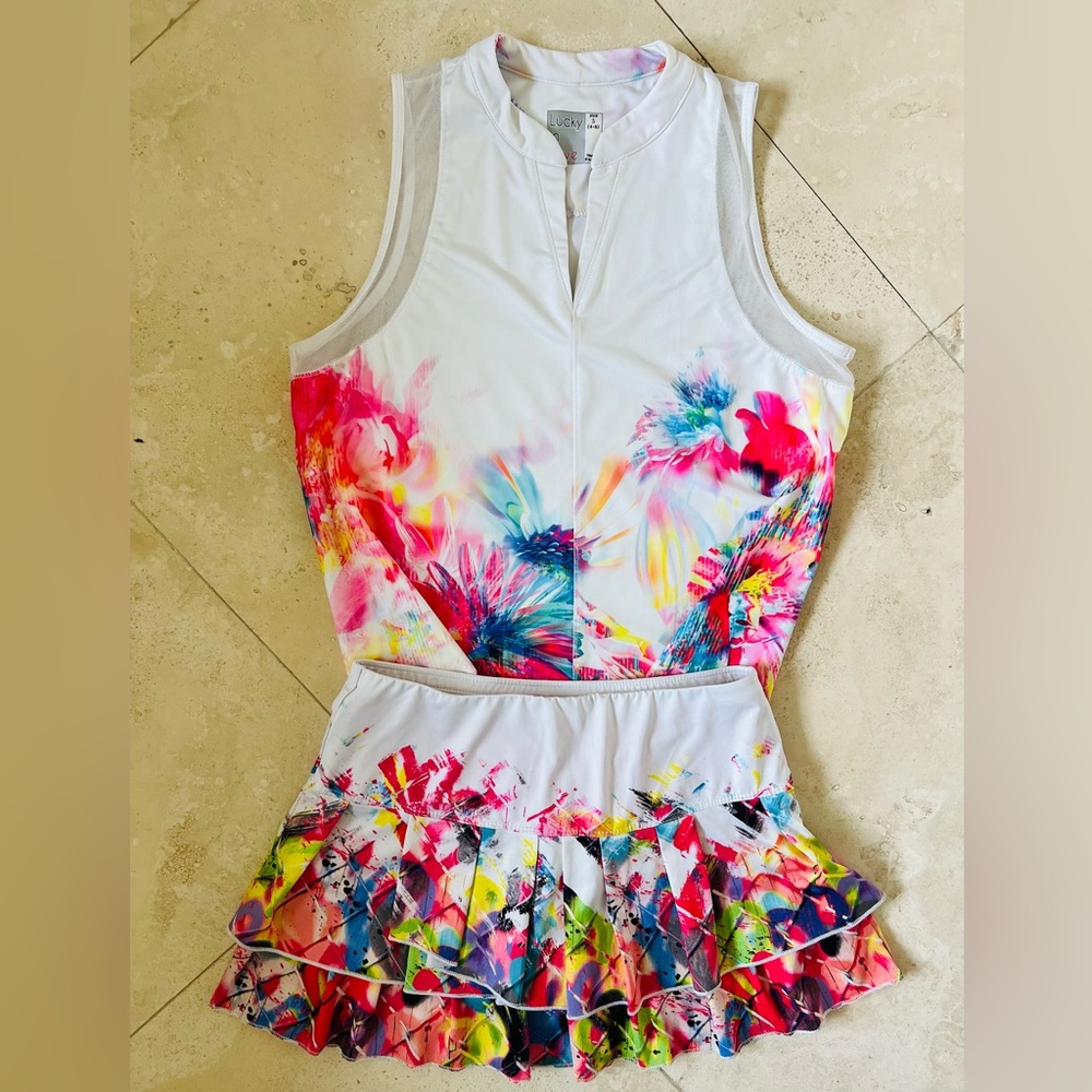 Lucky in Love Vibrant Floral Tennis Skort and Top set